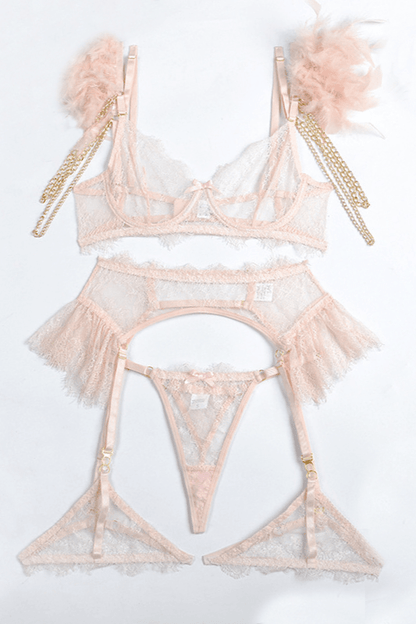 Four-piece lace lingerie set - PRIVATE PINK October PINK